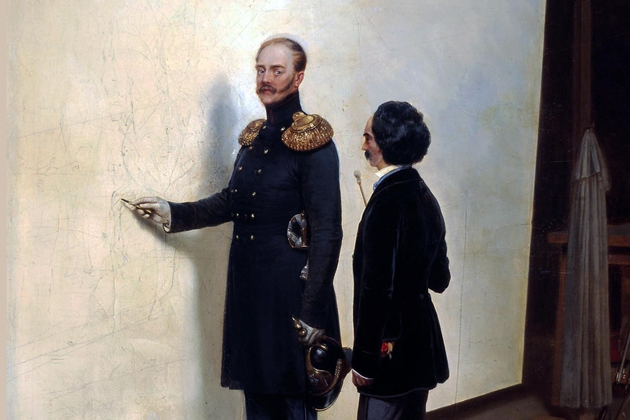 Богдан Виллевальде. Царь и художник. Николай I в мастерской художника. Фрагмент картины, 1883
