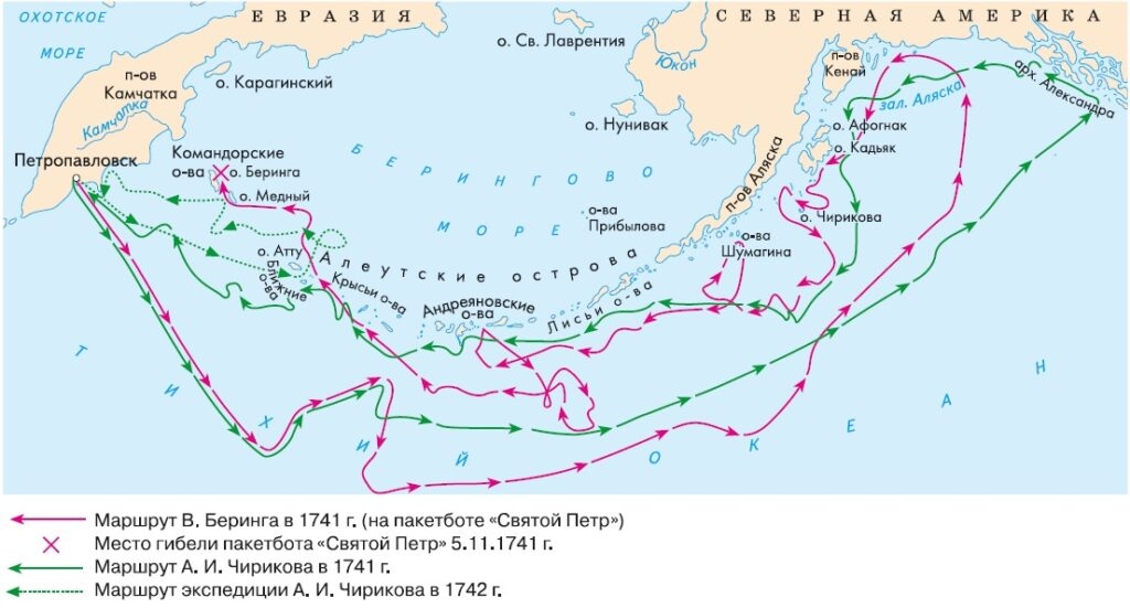 Карта плавания Беринга и Чирикова в 1741-1742 гг